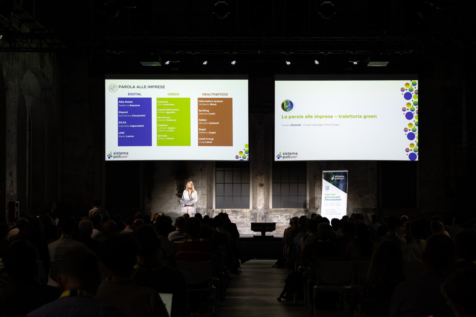 Il palco durante i pitch delle imprese